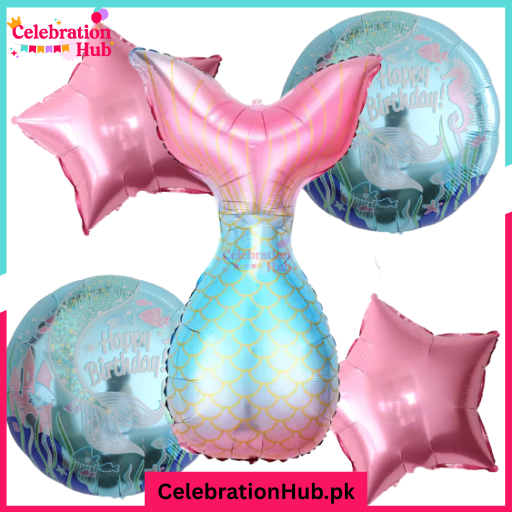Mermaid Foil Balloon Set – 5 Pieces - Perfect for Underwater-Themed Parties