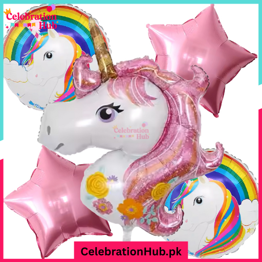 Unicorn Foil Balloon Set – 5 Pieces - Magical Decor for Birthday Parties
