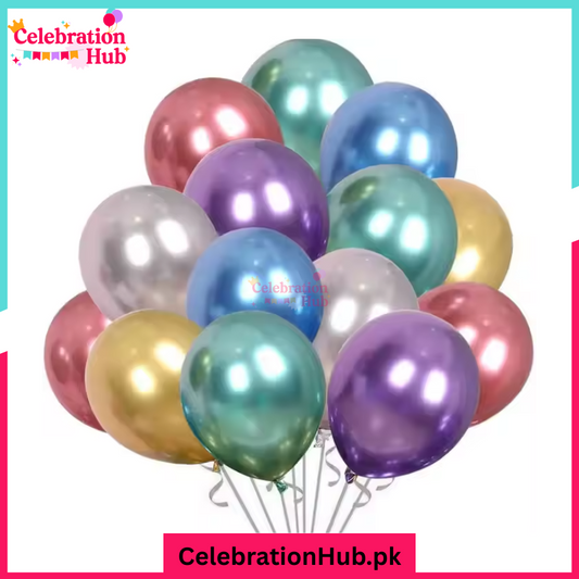 Chrome Metallic Balloons 10" – Assorted Shiny Latex Balloons for Birthday, Wedding & Party Decoration - Pack of 10 and 25