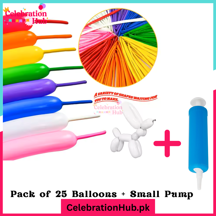 25 Pcs Long Twisting Balloons with Balloon Pump – Multicolor Balloon Set for Party & Balloon Art
