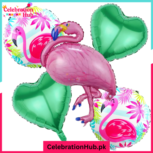 Tropical Flamingo Foil Balloon Set – 5 Pieces - Vibrant Party Décor