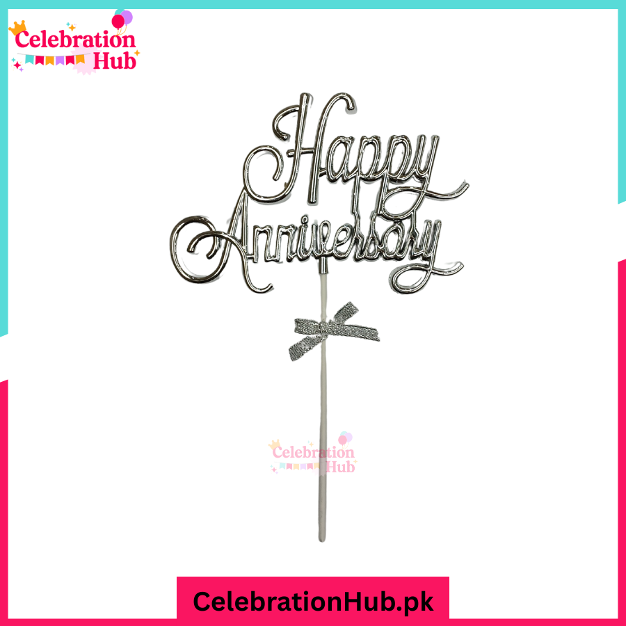Happy Anniversary Cake Topper – Glitter Teal Decoration for Celebrations