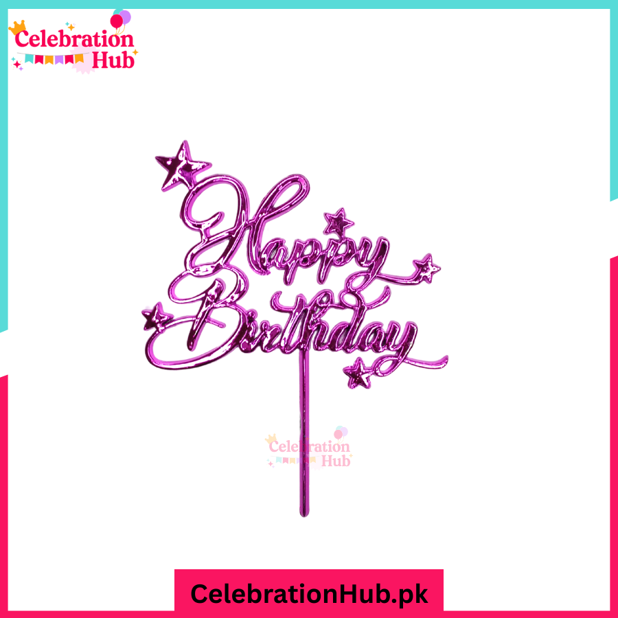 Happy Birthday Cake Topper with Stars – Stylish Party Cake Decoration