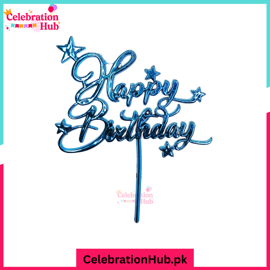 Happy Birthday Cake Topper with Stars – Stylish Party Cake Decoration