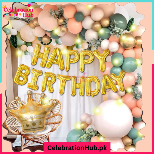 Pastel Royal Birthday Decoration Set – Crown Balloon Backdrop for Kids & Adults