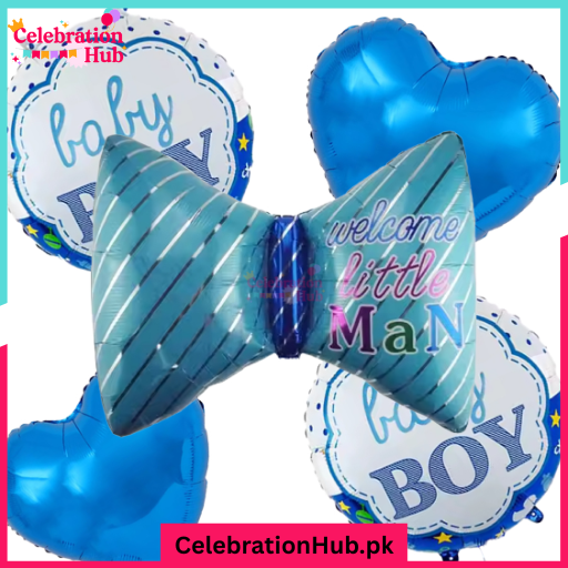 Welcome Baby Boy Foil Balloon Set – 5 Pcs Blue Theme