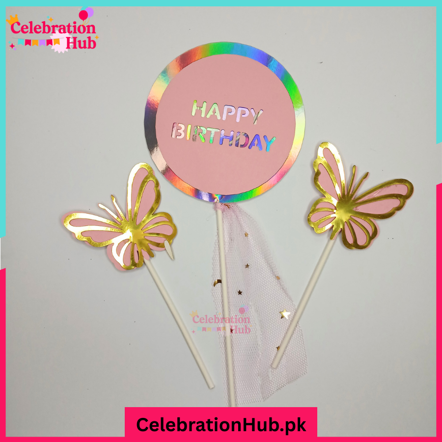Happy Birthday Butterfly Theme Cake Topper for Birthday Celebration