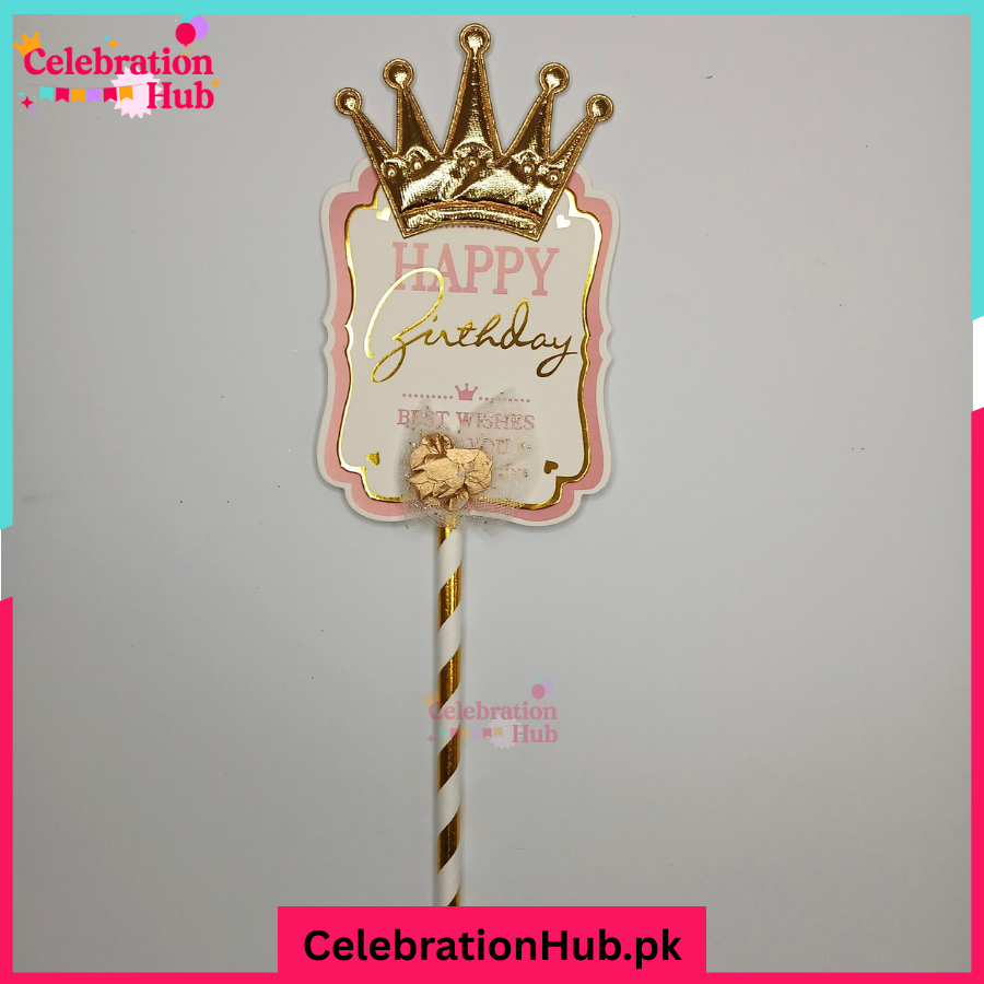 Royal Crown Happy Birthday Cake Topper – Blue & Pink | Celebration Hub