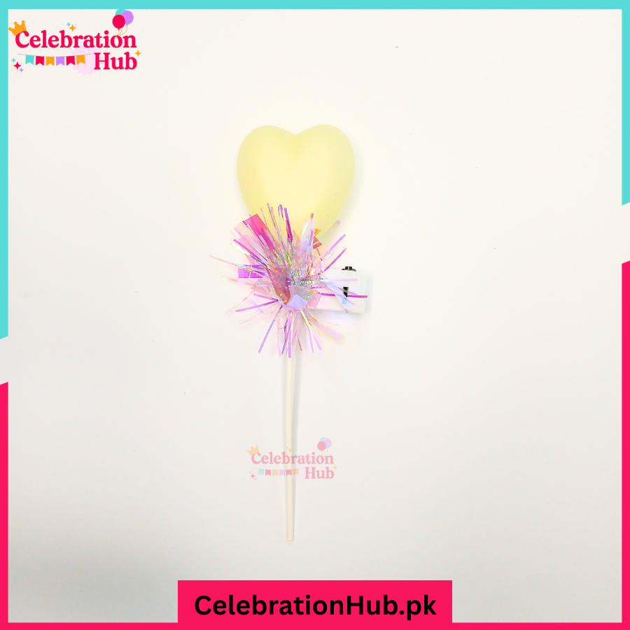 LED Heart and Star Cake Topper with Iridescent Sparkle – Light-Up Party Decoration