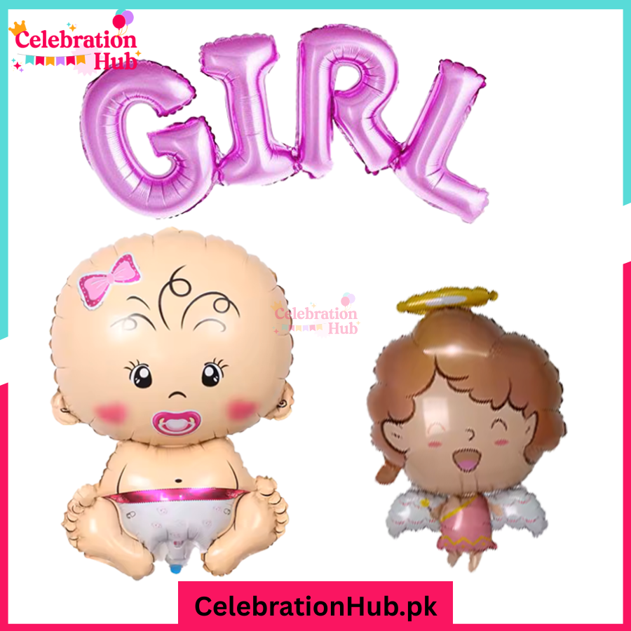Baby Girl Foil Balloon Set – 17-Piece Pink Themed Decorations for Baby Shower & Gender Reveal