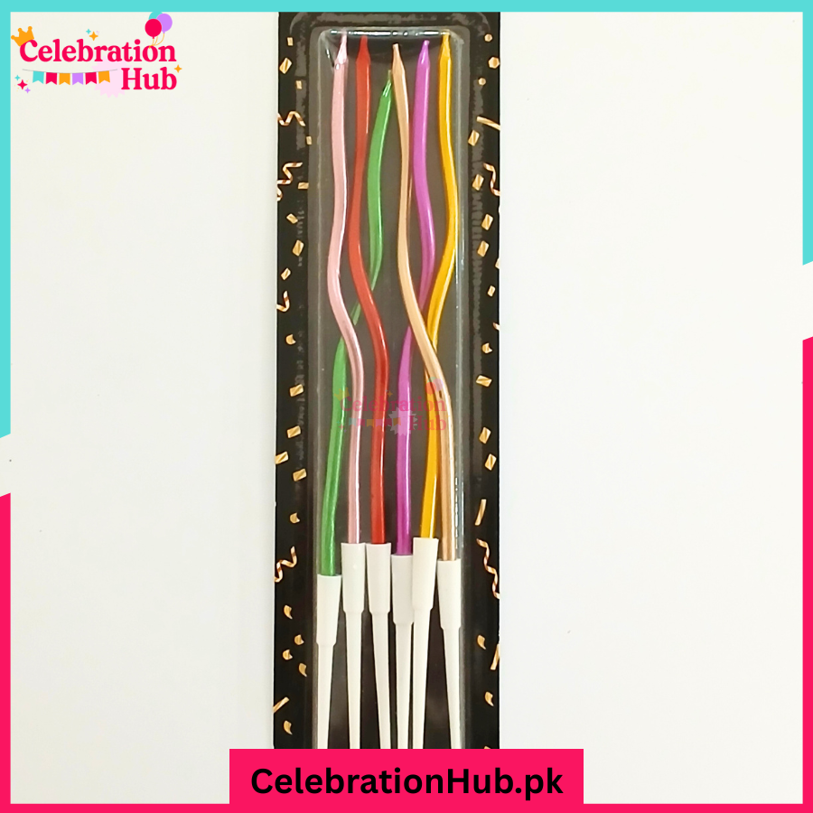 Metallic Multicolor Spiral Birthday Candles– Pack of 6 Metallic Color Twisty Designs