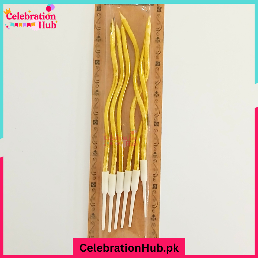 Champagne Gold Curvy Spiral Birthday Candles – Pack of 6 Metallic Color Twisty Designs