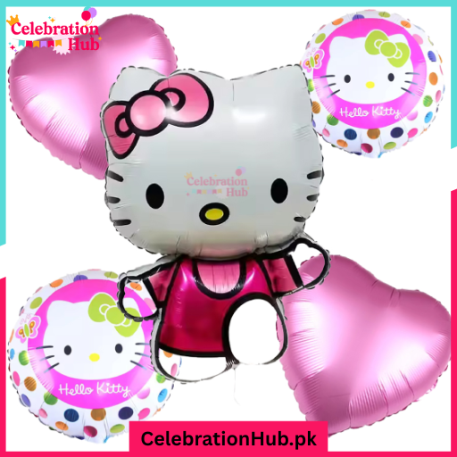: Hello Kitty 5-Piece Foil Balloon Set – Cute Pink Party Decor for Girls