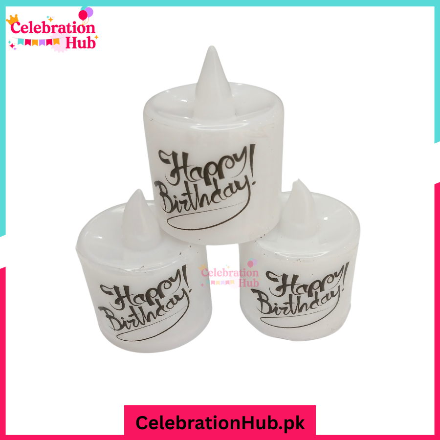 White LED Happy Birthday Candle – Small Flat Base