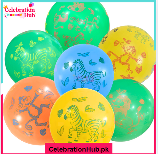 10 Inch Jungle Animal Balloons – Pack of 15 Assorted Colors | Safari Party Decor