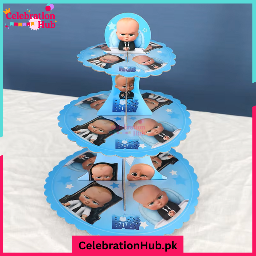 Boss Baby Cartoon-Themed 3-Tier Cardboard Cupcake Stand – Fun Party Dessert Display for Kids
