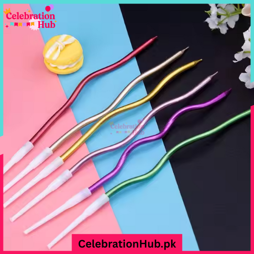 Metallic Multicolor Spiral Birthday Candles– Pack of 6 Metallic Color Twisty Designs