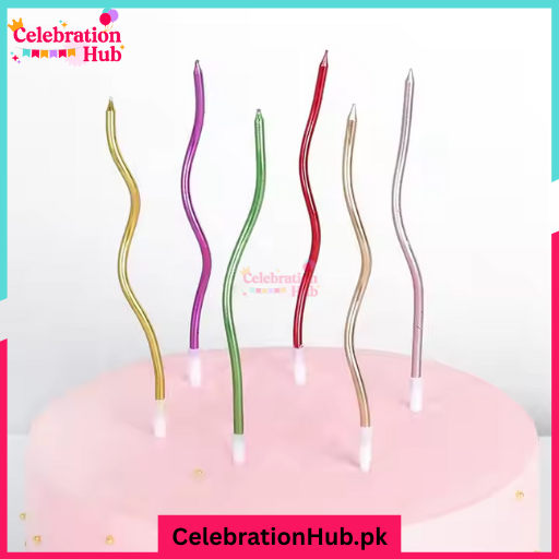 Metallic Multicolor Spiral Birthday Candles– Pack of 6 Metallic Color Twisty Designs