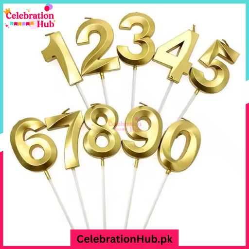 3D Number Candles Golden for Birthday, Anniversary Cake Decoration and Celebration