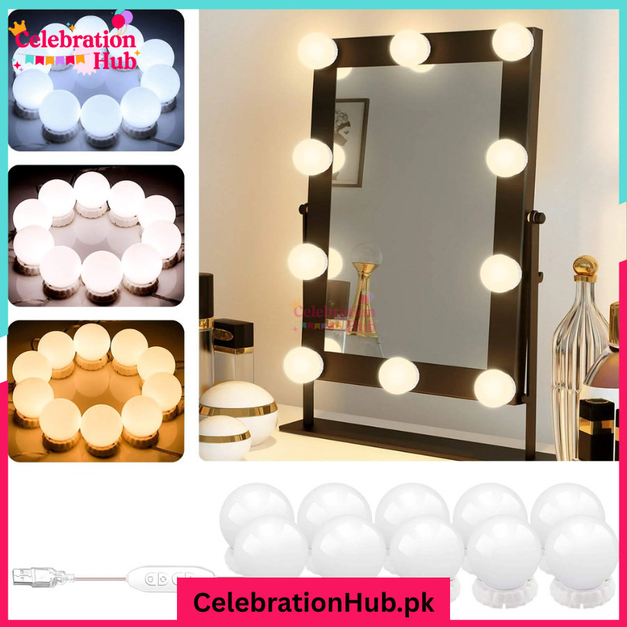 USB Vanity Mirror Lights – 10 LED Bulbs with 3 Color Modes