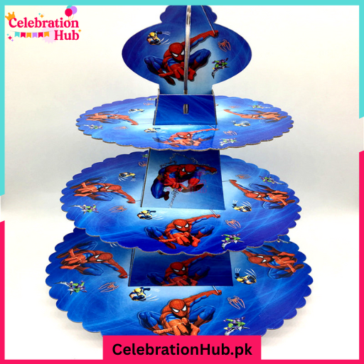Spiderman Cartoon-Themed 3-Tier Cardboard Cupcake Stand – Fun Party Dessert Display for Kids