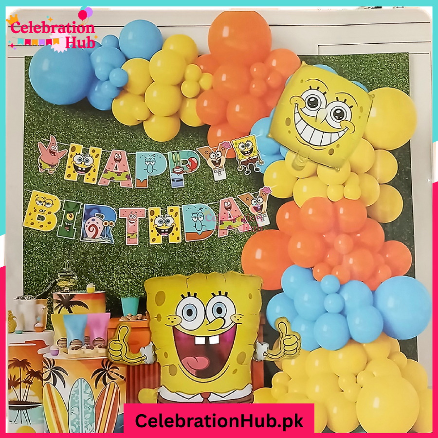 SpongeBob Birthday Decoration Set – Yellow & Blue Balloon Arch Kit for Kids Party