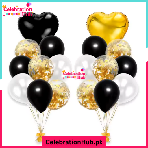 9 Pcs Confetti Decorative Party Balloons Set (Heart Shaped & Confetti Filled Latex Party Balloons Set) For Birthday and Event