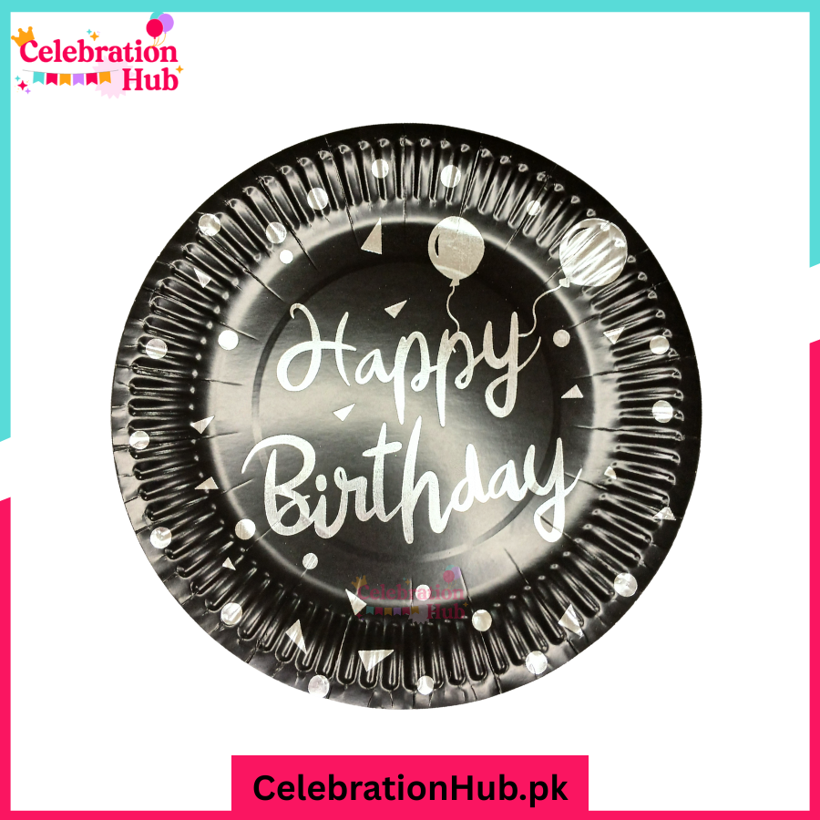 “Black Happy Birthday Party Paper Plates – Elegant Black Disposable Plates for Birthday, Baby Shower, Wedding & Events” Pack of 10
