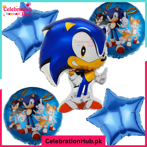 Sonic the Hedgehog Classic Foil Balloon Set – 5 Pieces – Birthday Party Decoration