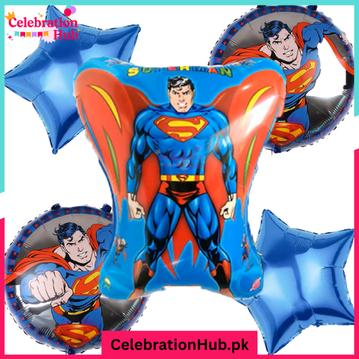 Superman Foil Balloon Set – 5 Pieces – Superhero Birthday Party Decoration