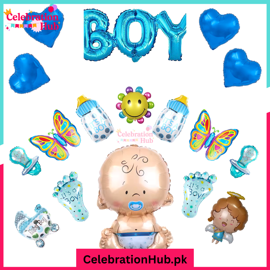Baby Boy Foil Balloon Set – 17-Piece Blue Themed Decorations for Baby Shower & Gender Reveal