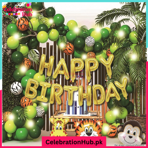 Jungle Safari Theme Birthday Decoration Kit – Balloon Garland & Animal Foil Balloons Set