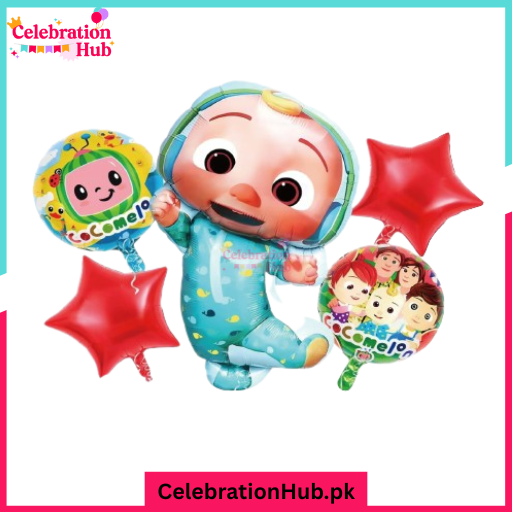 Cocomelon Foil Balloon Set – 5 Pieces - Colorful Party Decor for Kids