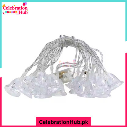 30 Feet Multicolor Blinking Bell Fairy Lights – Plug Operated, 28 Decorative Bells