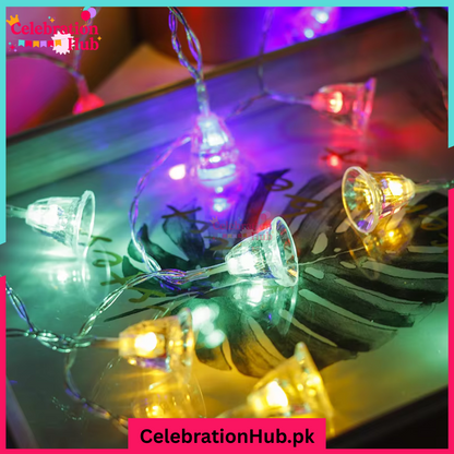 30 Feet Multicolor Blinking Bell Fairy Lights – Plug Operated, 28 Decorative Bells