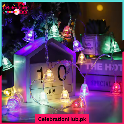30 Feet Multicolor Blinking Bell Fairy Lights – Plug Operated, 28 Decorative Bells