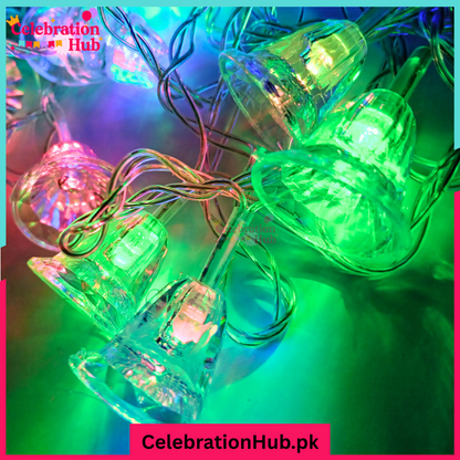 30 Feet Multicolor Blinking Bell Fairy Lights – Plug Operated, 28 Decorative Bells