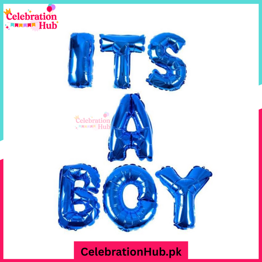 IT'S A BOY Foil Balloon Banner – 16 Inch Letters – Metallic Blue Baby Shower Decoration