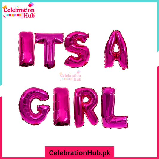 IT'S A GIRL Foil Balloon Banner – 16 Inch Letters  – Metallic Pink Baby Shower Decoration