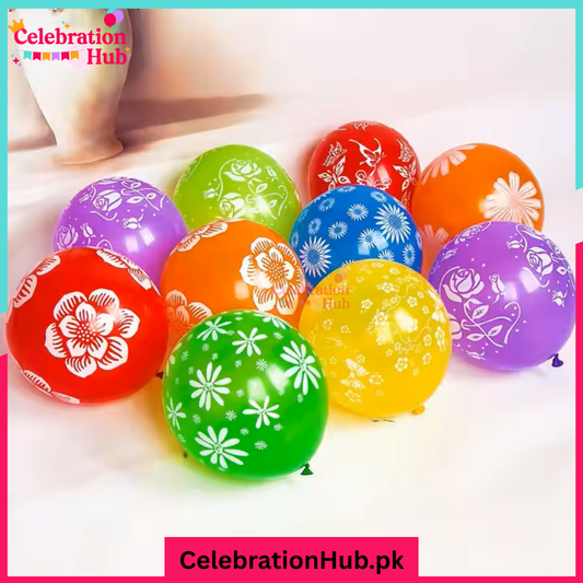 Assorted 10-Inch Printed Balloons – Pack of 10 Colorful Floral & Butterfly Design Party Balloons