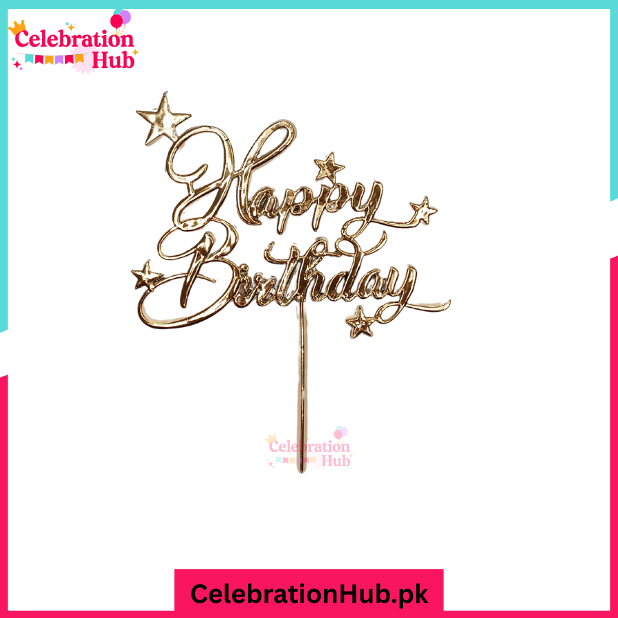 Happy Birthday Cake Topper with Stars – Stylish Party Cake Decoration