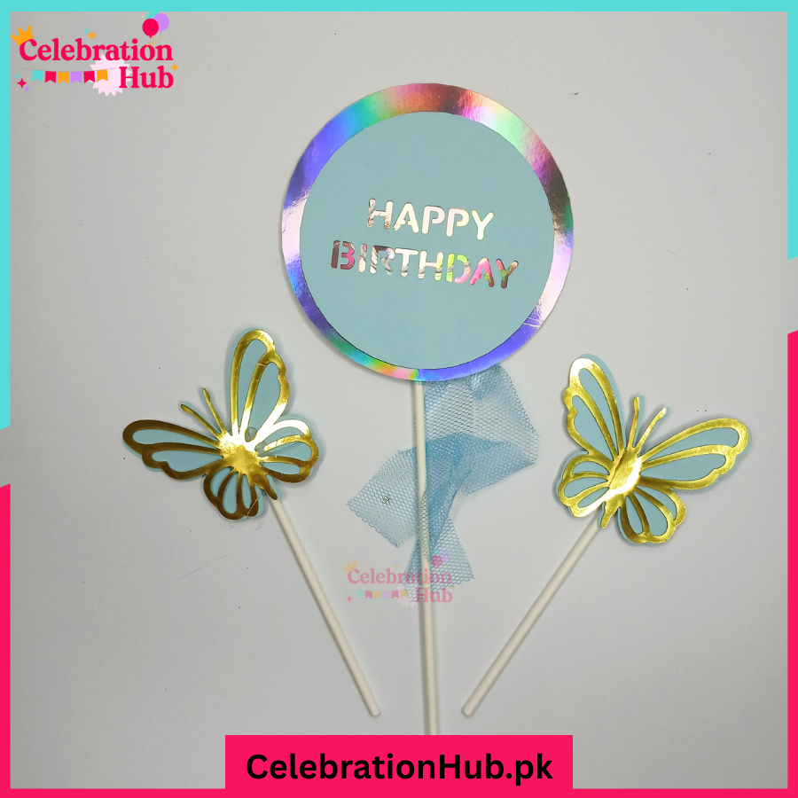Happy Birthday Butterfly Theme Cake Topper for Birthday Celebration