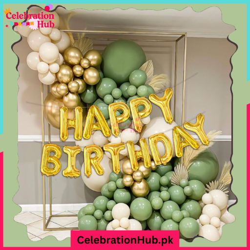Elegant Green & Gold Balloon Birthday Decoration Kit – Nature-Inspired Party Backdrop Set Balloon Arch Kit