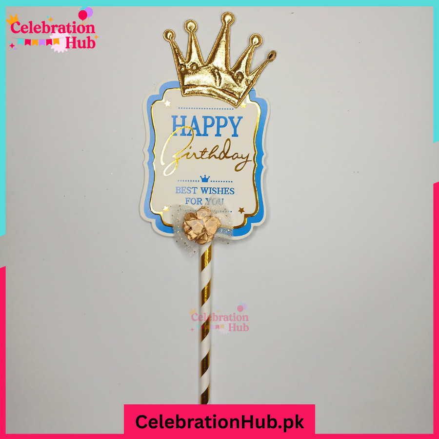 Royal Crown Happy Birthday Cake Topper – Blue & Pink | Celebration Hub