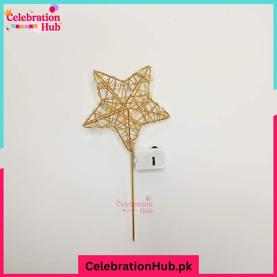 Golden Star Wire Cake Topper with LED Lights - Perfect for Celebrations