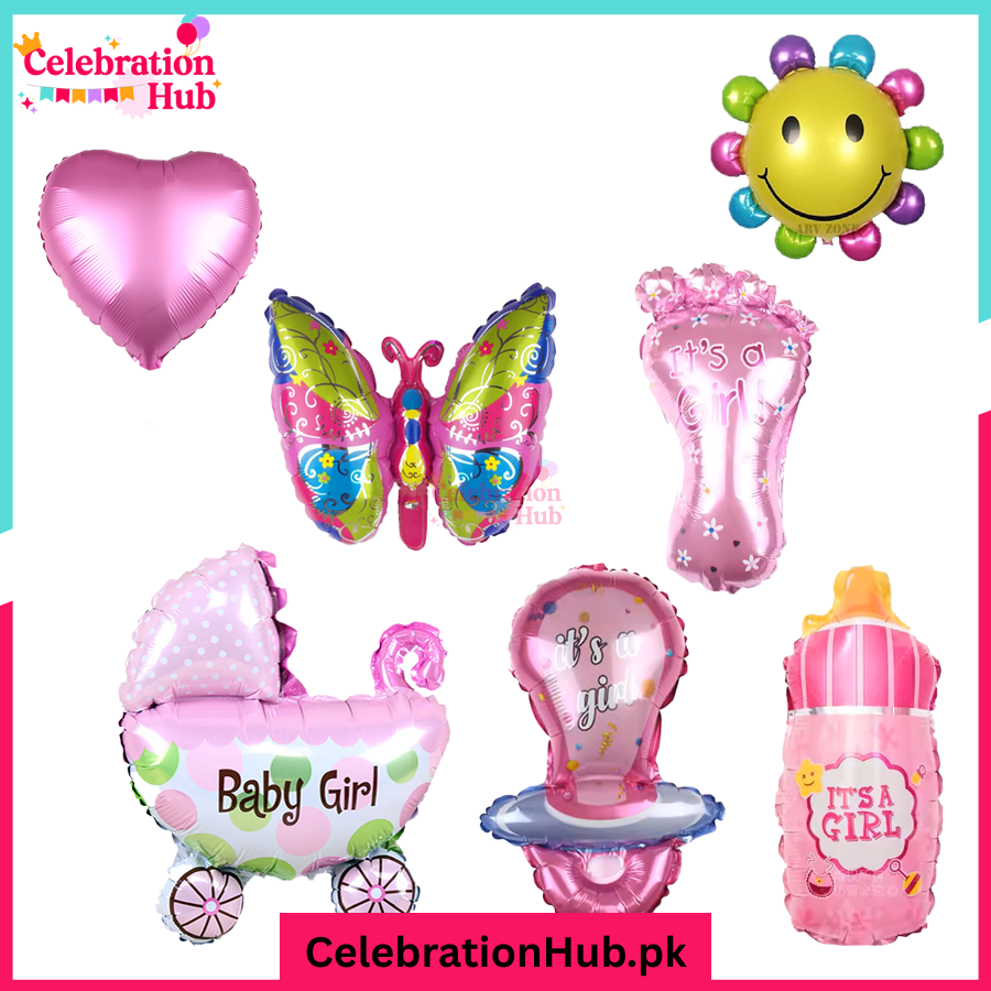 Baby Girl Foil Balloon Set – 17-Piece Pink Themed Decorations for Baby Shower & Gender Reveal