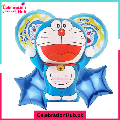 Doraemon Themed 5-Piece Foil Balloon Set – Birthday Decoration for Kids
