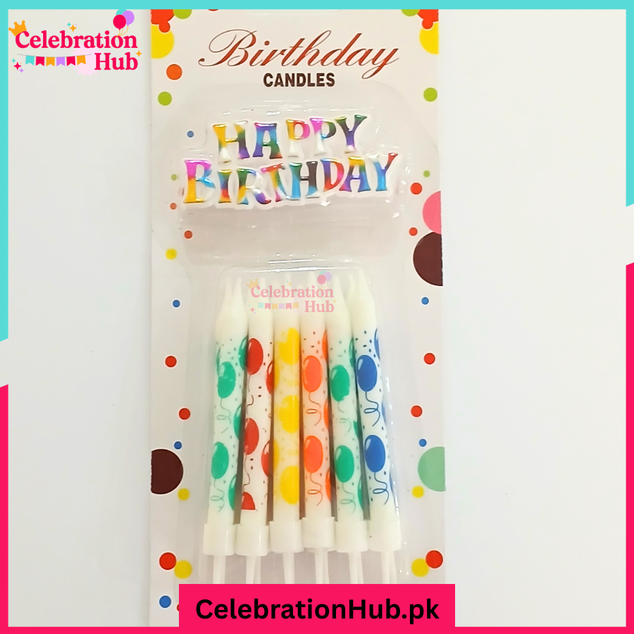 Pack of 6 – Multicolor Balloon Birthday Candles with "Happy Birthday" Topper