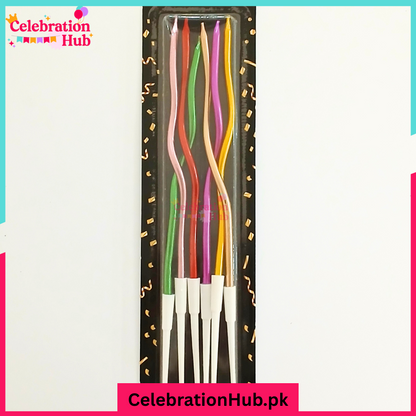 Metallic Multicolor Spiral Birthday Candles– Pack of 6 Metallic Color Twisty Designs
