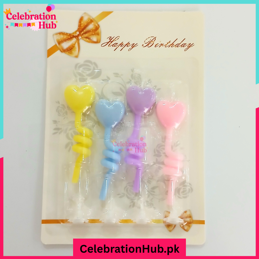 Unique Pastel Heart-Shaped Design Spiral Candles Pack of 4